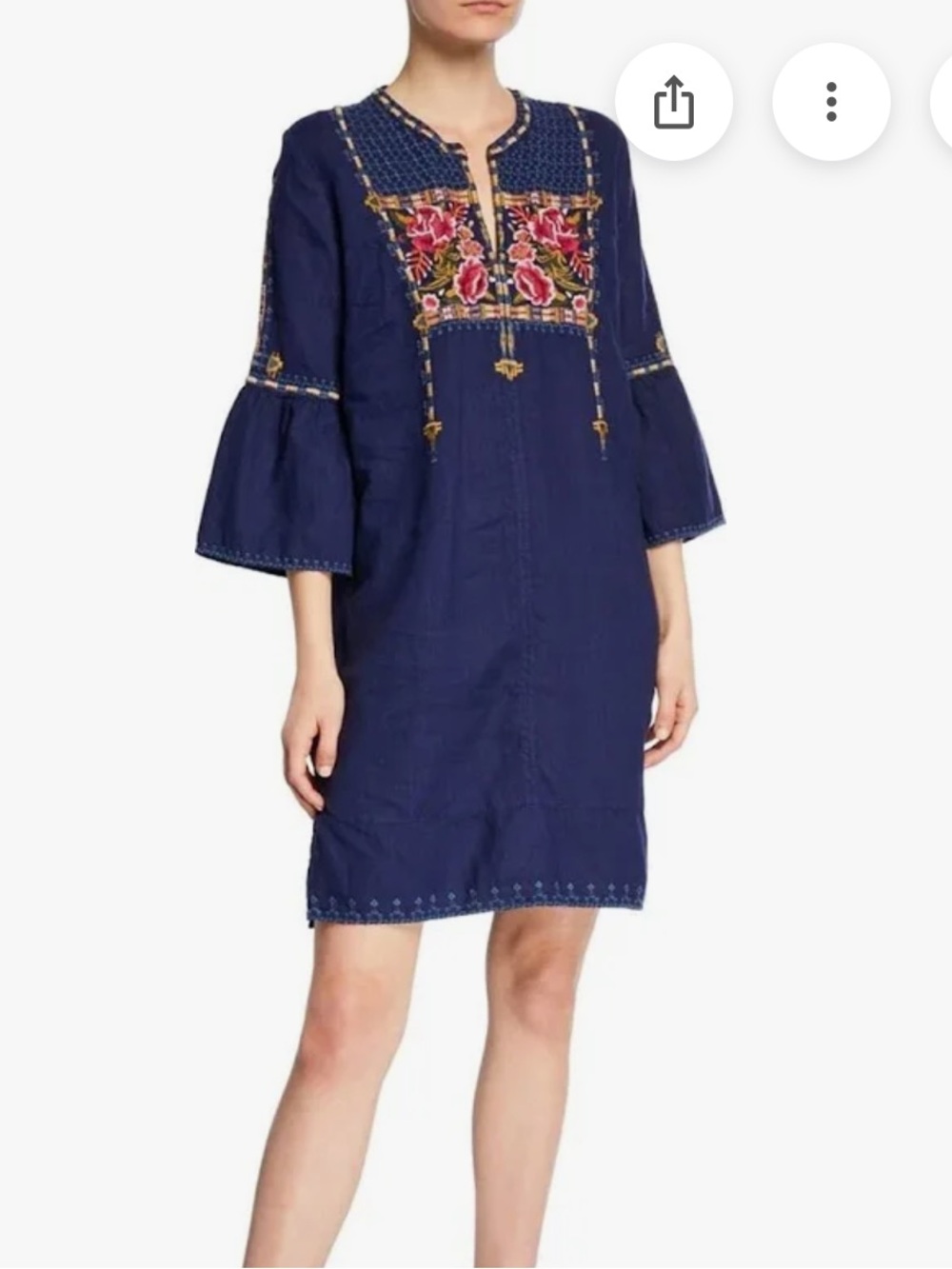 Johnny Was Axton Navy Flute Embroidered Linen Tunic Dress Extra Large